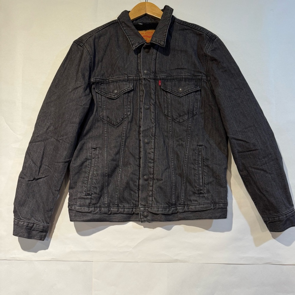 Mens Levi's Black Denim Fleece Lined Jacket-Medium